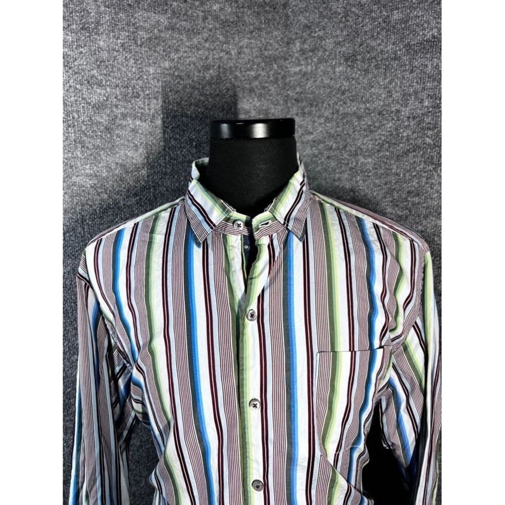Tommy‎ Bahama 100% Cotton Striped Dress Shirt Size Large Multi Color
